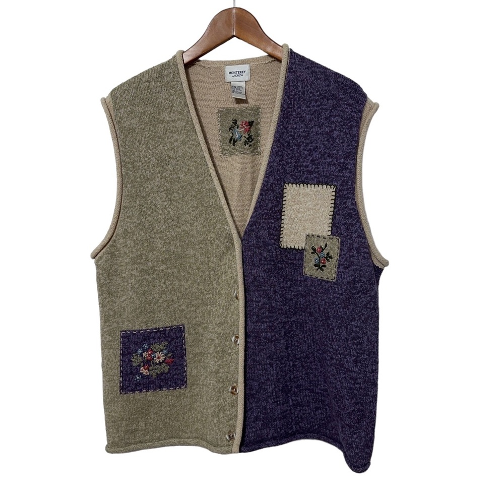 Montery by Koret Sweater Vest Floral Embroidered Patchwork Print